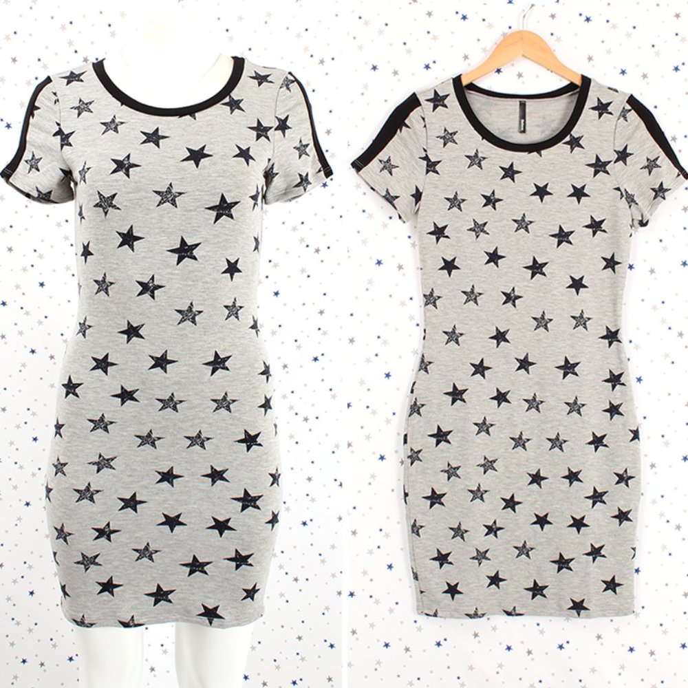 Star Print Bodycon Dress Heather Grey